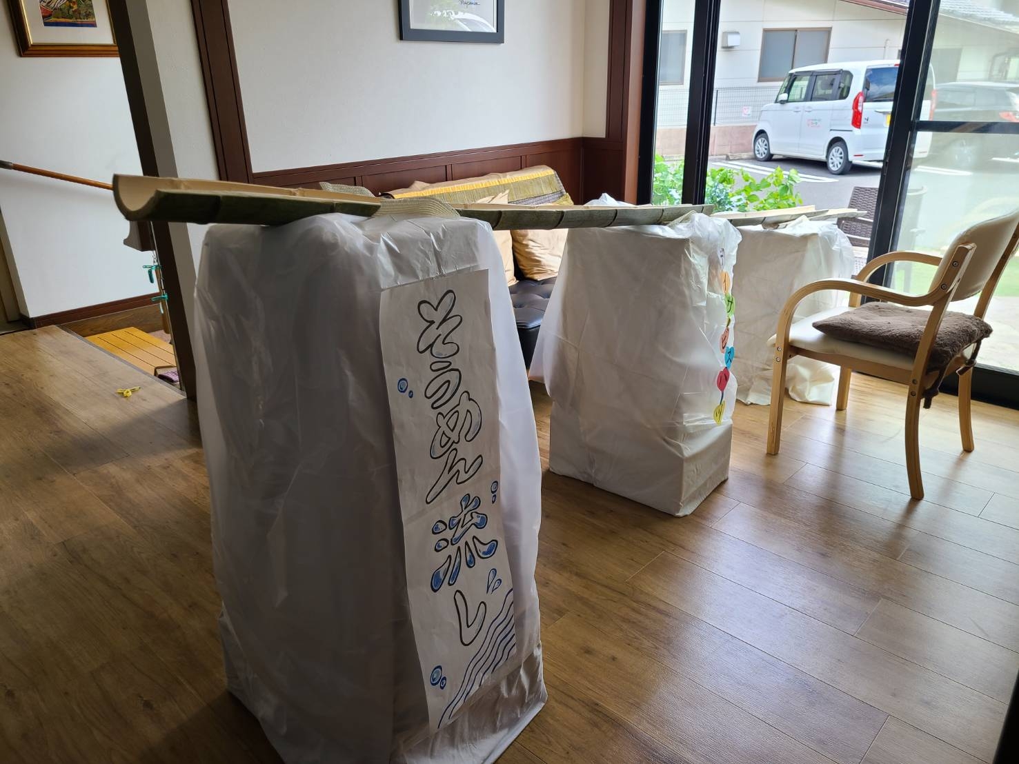 そうめん流し準備中