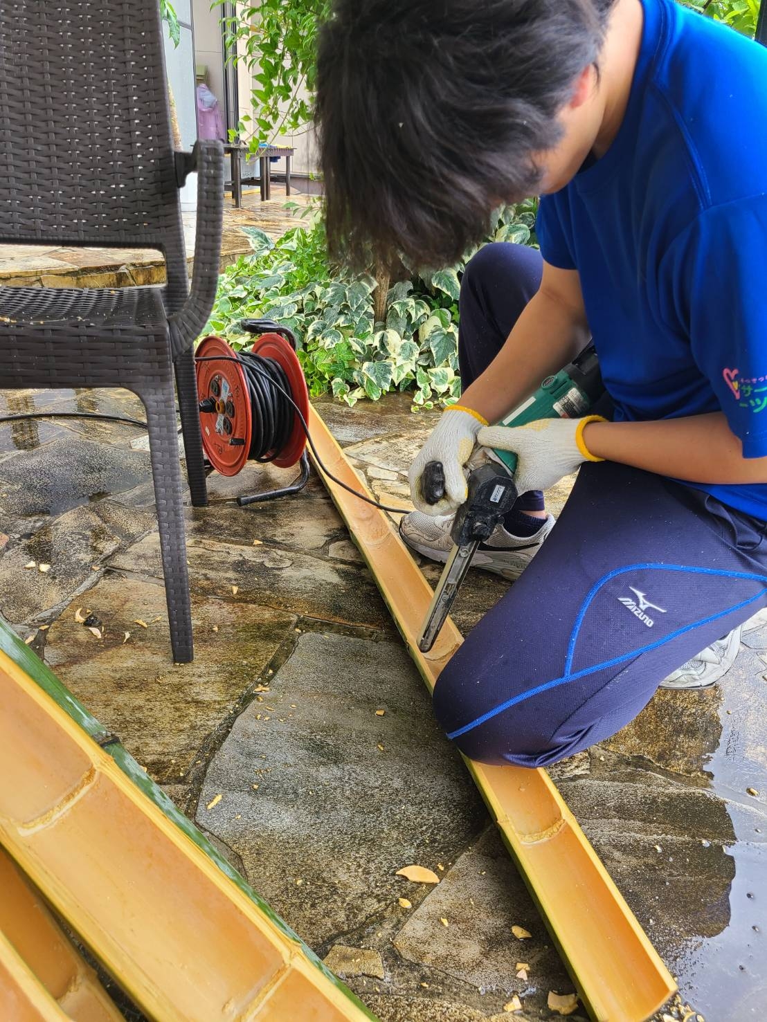 そうめん流し準備中